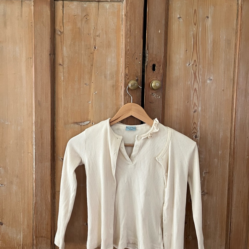 Papo d'Anjo Cream Ribbed Top and sweater set